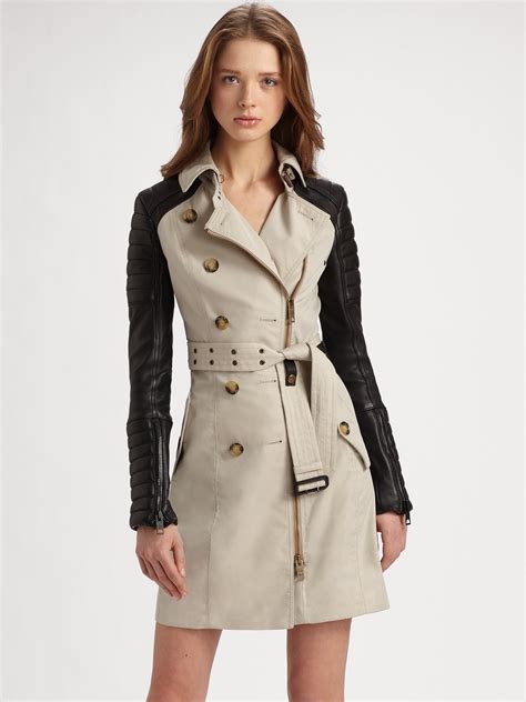 burberry prorsum leather sleeve trench coat|Burberry tiered hem trench coat.